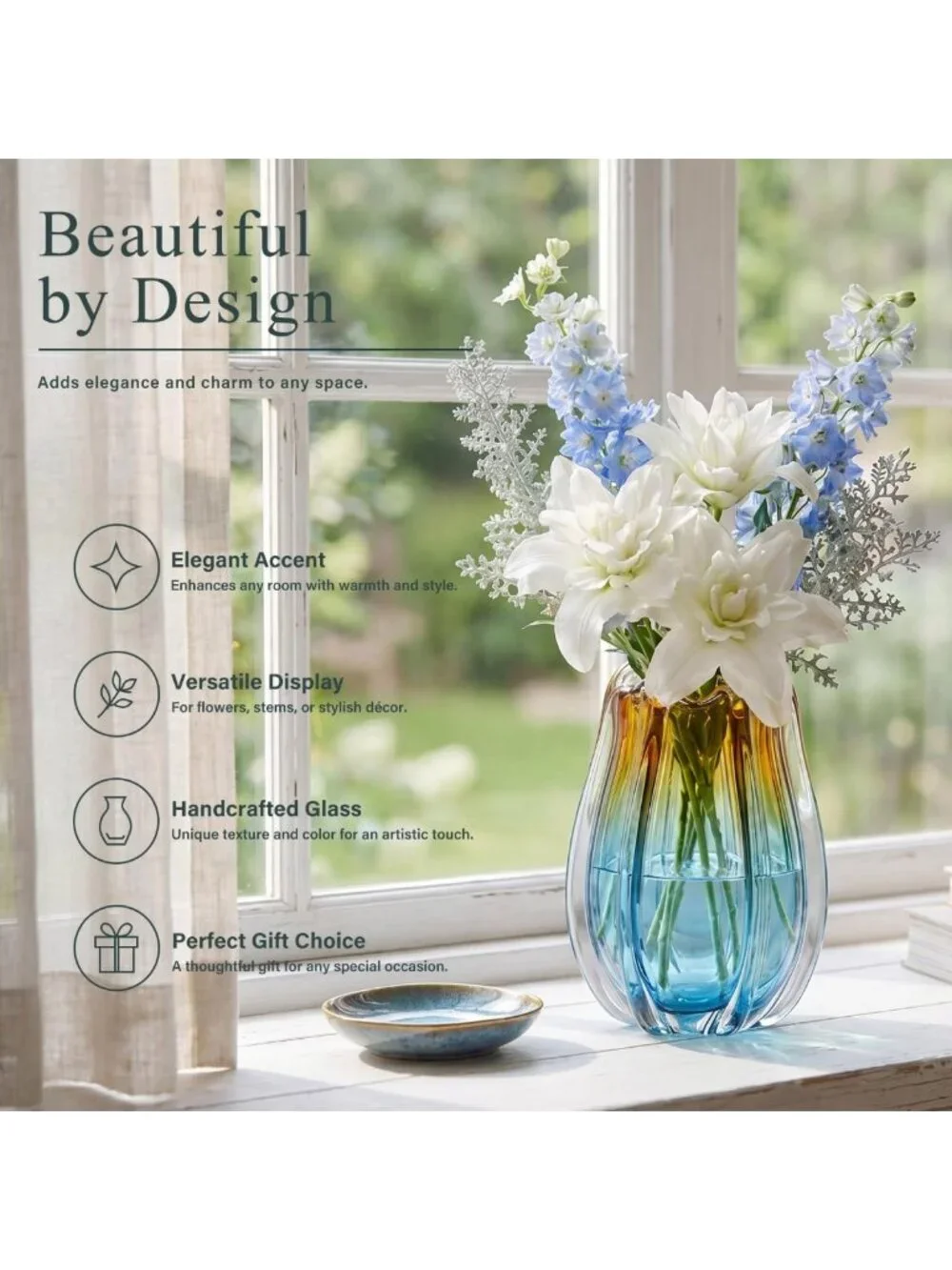 Unique Hand Blown Glass Vase, 9.45